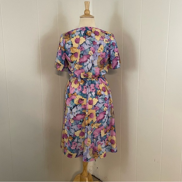 Vintage Floral Dress Women’s XL Short Sleeve A-Line‎ Midi Short Sleeve - Picture 7 of 8